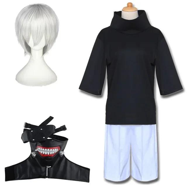 Anime Tokyo Ghoul Kaneki Ken Maska Cosplay Kostium Koszulka Krótkie Topy Mężczyźni Kobiety Strój na Imprezę Halloween