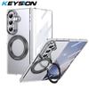 KEYSION 360° Rotating Magnetic Ring Stand Case for Samsung Galaxy Z Fold 7 5G Transparent PC Phone Cover with Screen Protector