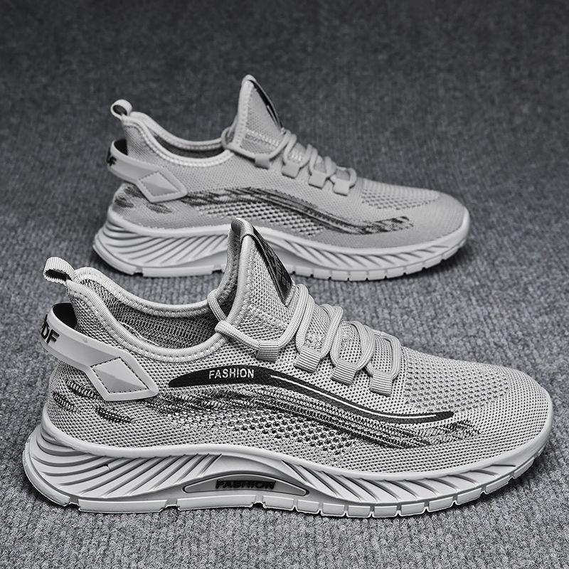 

Літаючі ткані чоловічі туфлі літні дихаючі кросівки для бігу спортивні туфлі для молодих чоловіків на м якій підошві універсальні чоловічі туфлі повсякденні сітчасті туфлі 44 сірий колір