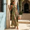Tallening Body Shape Dress Floral Chiffon for Women, Halter Sleeveless Ruched Maxi Green Print Dress, Turtle Neck Wedding Guest Cocktail Evening