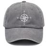 Washed cotton compass printed hat, vintage dad hat, men's retro baseball hat, soft top sun hat