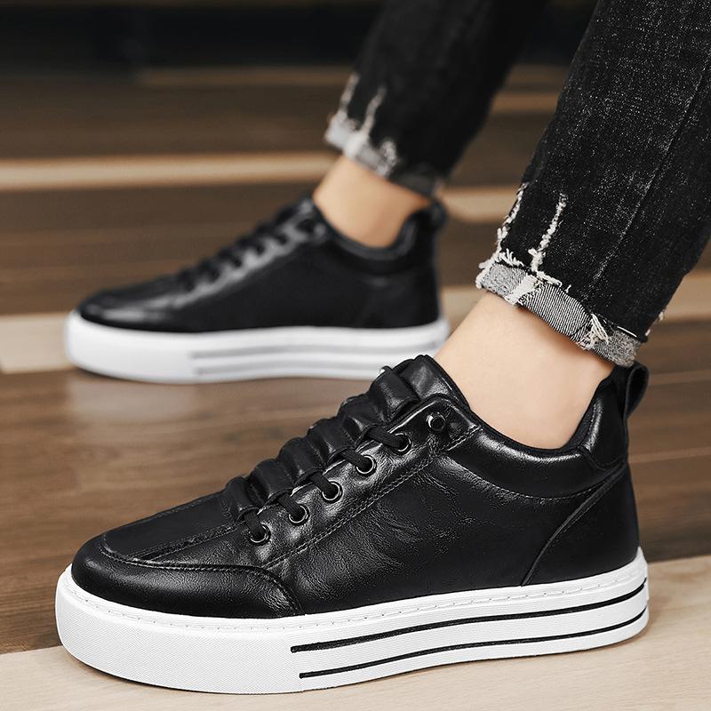 

Европейская станция мужская обувь 2025 новые повседневные мокасины с мягкой подошвой дышащие прошитые туфли на толстой подошве мужские кожаные туфли ленивые 39 чёрный