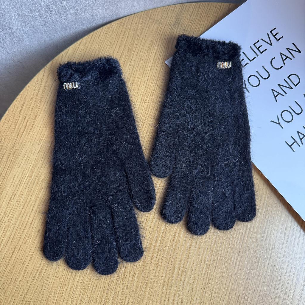 Женские перчатки для сенсорного экрана Теплые вязаные пятипалые зимние перчатки Black