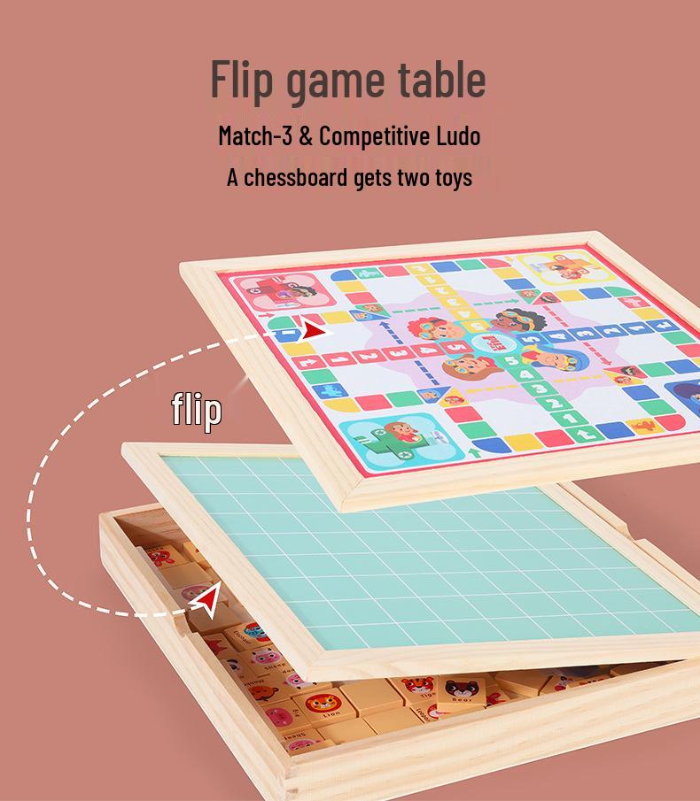 Wooden Link-Up 2-in-1 Flying Chess & Elimination Puzzle for Children's Early Education