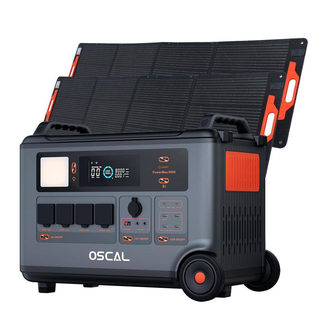 Oscal PowerMax 6000 Stazione di alimentazione portatile 6000W 3600Wh LiFePO4 Generatore solare espandibile con 4 prese CA