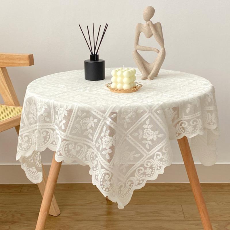 White Floral Lace Table Cloth Aesthetic Portable Party Living Room Desktop Decor Ins Style Retro Picnic Cloth Background Daily