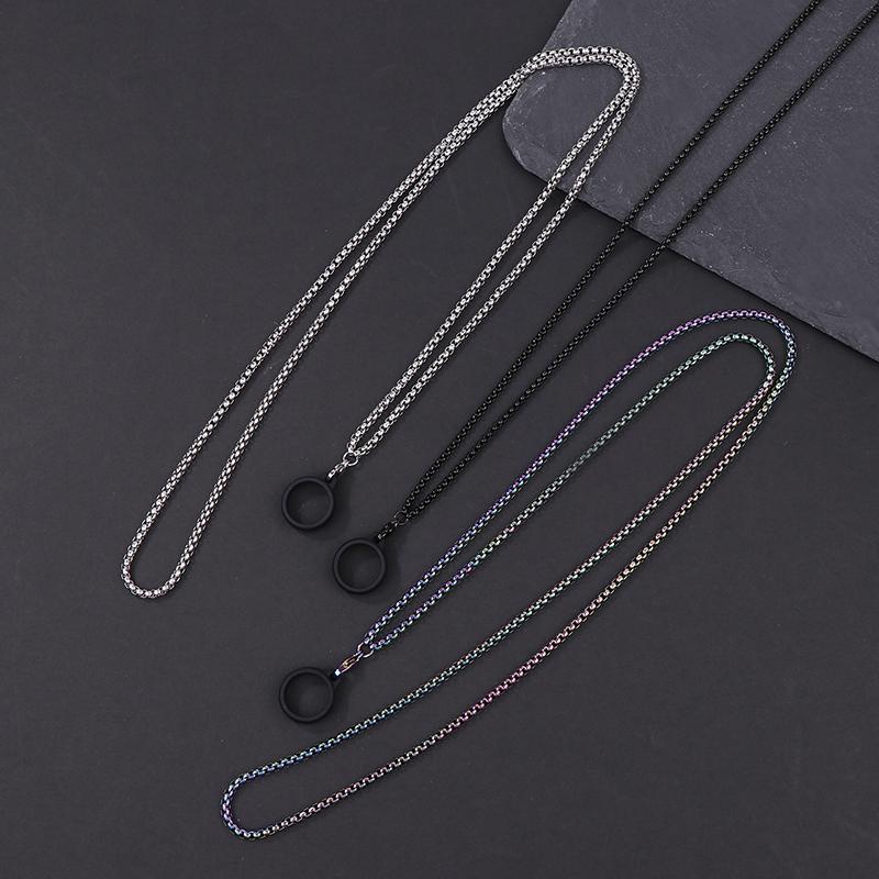 Anti-Lost Pen Lanyard Anti-Drop Portable Metal Chain Necklace Lanyard Metal Lanyard Sling Snake Bone Chain With Rubble Ring