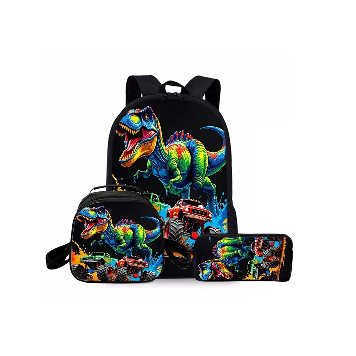 Dinosaurus Vulkaan Print Drie Delige Set Rugzakken voor Jongen/Meisjes Beste Cadeau 2D Cartoon Modieuze Schooltas voor Kinderen