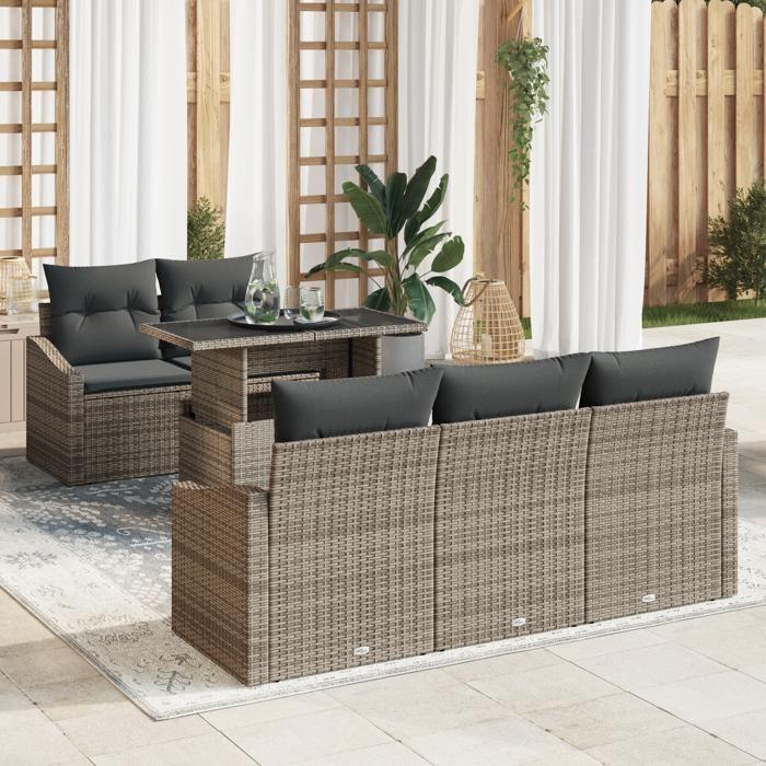 VidaXL Ensemble de canapé de jardin 6 pièces avec coussins gris en rotin poly 3348915
