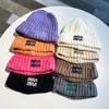 New Trendy Letter Embroidered Knitted Hat for Women in Autumn and Winter Warm Ear Protection Hat Showing Face Small Baotou Cold Hat