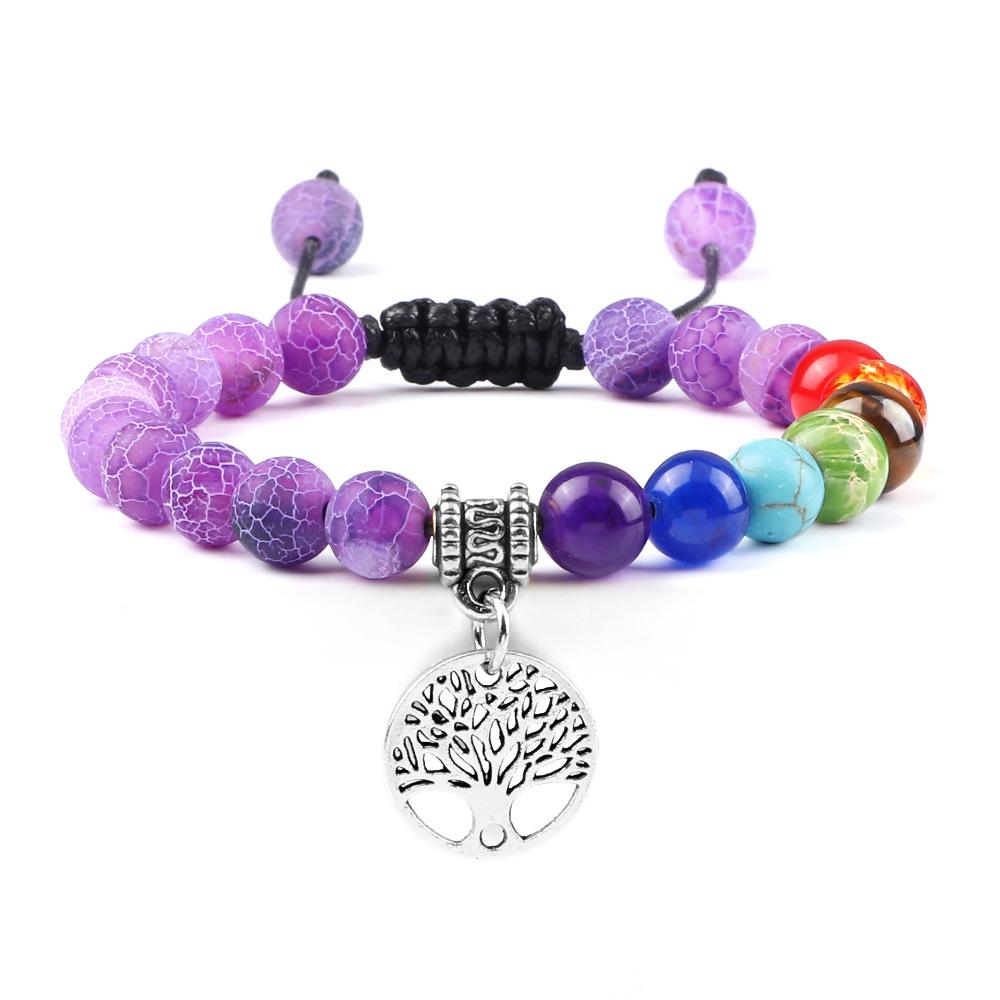 Tree of Life Pendant Woven Bracelet with Tiger Eye Matte Stone Beads - European & American Fashion