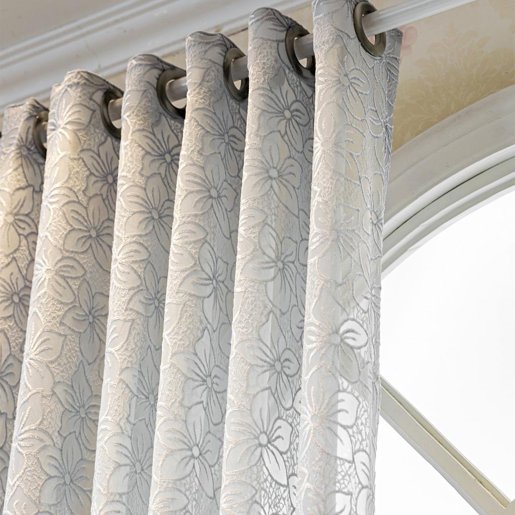 1 Panel French Country Green Leaf Print Semi-Sheer Gauze Curtain with Grommet Top - Mint Green & White Botanical Window Drapes for Bedroom