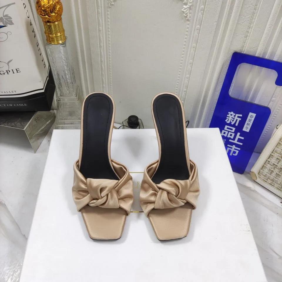 

Fashion Satin Butterfly Knot Women Sandals Metal Thin Heel Sexy Square Toe High Heels Ankle Buckle Fashion Sandals Solid Color Shoe 35