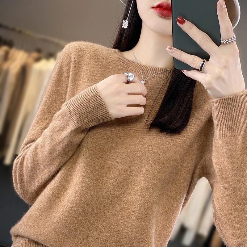 Seamless Knit Round Neck Long Sleeve Womens Sweater Fashion Versatile Pullover Base Layer