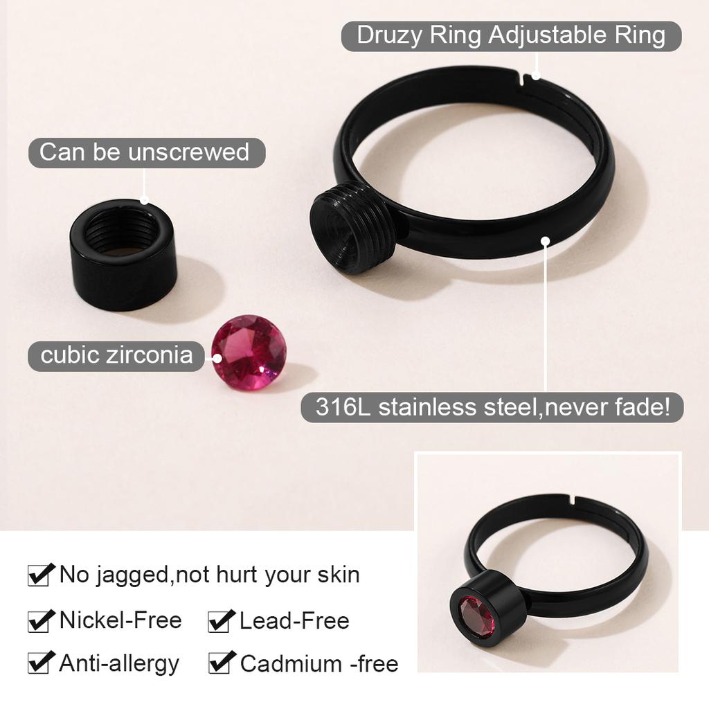 Stainless Steel Round Stone Rings Cuff for Woman Man Adjustable DIY 7pcs Stones Changable Unisex BFF Lover Couple Jewelry