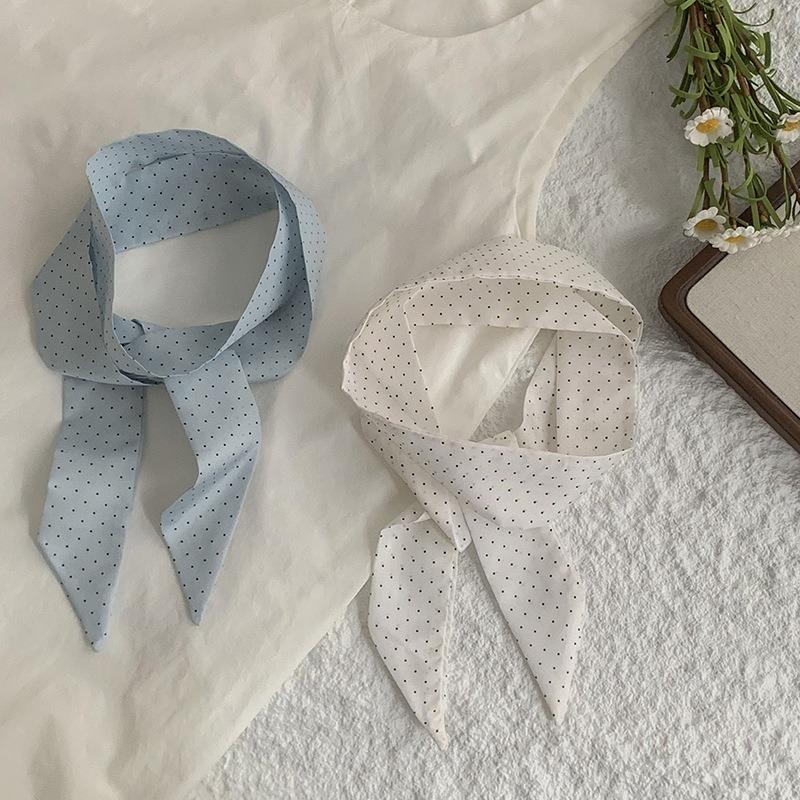 Silk Scarf Long Strip High-end New Polka Dot Small Silk Scarf Scarf Women's Versatile Tied Bag Ribbon Headband Tied Hair Streamer