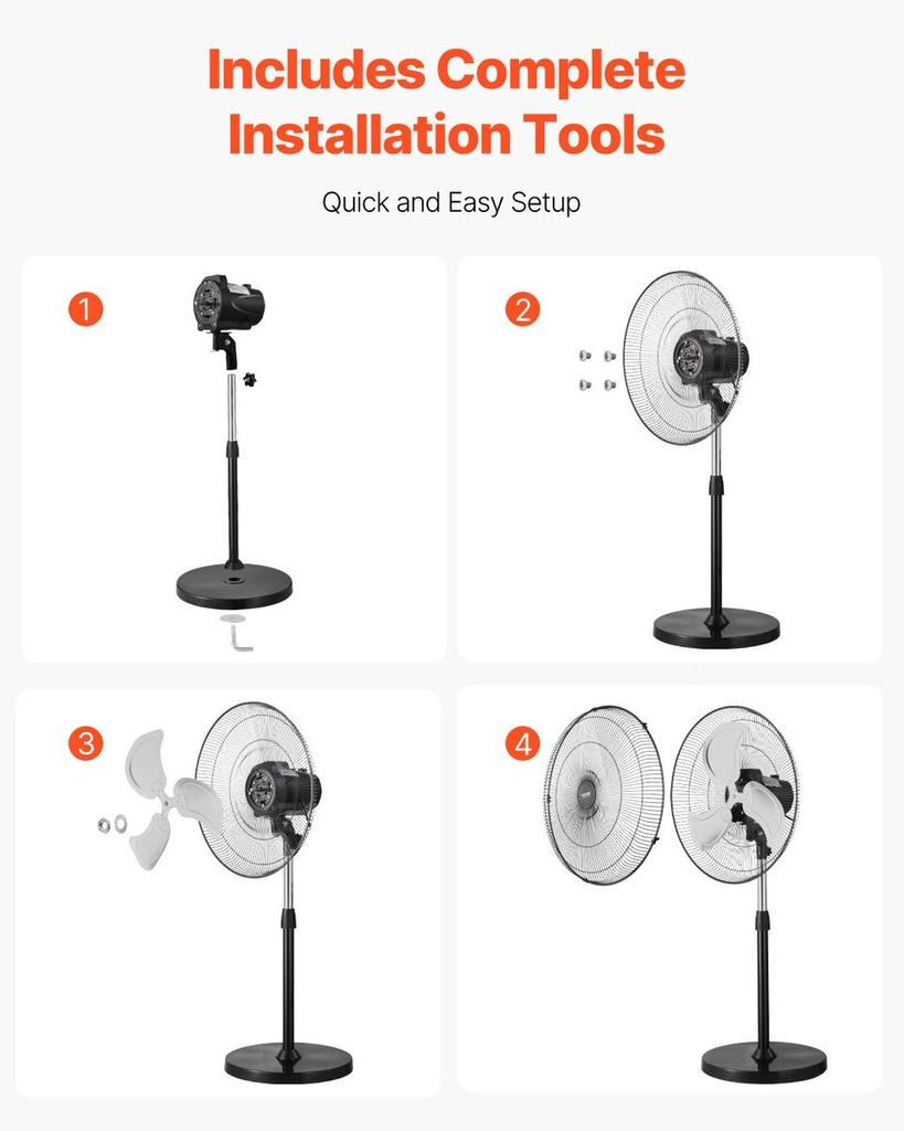 20" Industrial Pedestal Fan 3-Speed Oscillating Fan Height Adjustable
