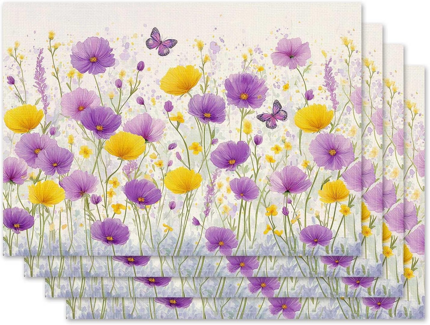 

Spring Floral Placemat Set of 4 Placemats Colorful Flower Butterfly Table Mats for Indoor Outdoor Home Party Kitchen Dining Decor Farmhouse Burlap Tab 4Pcs