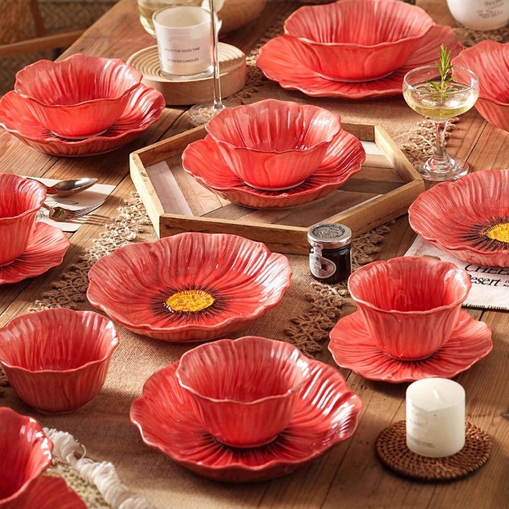 American Style Dining Plates Light Luxury Decorative Bowl Ceramic Flower Plate  Western Food