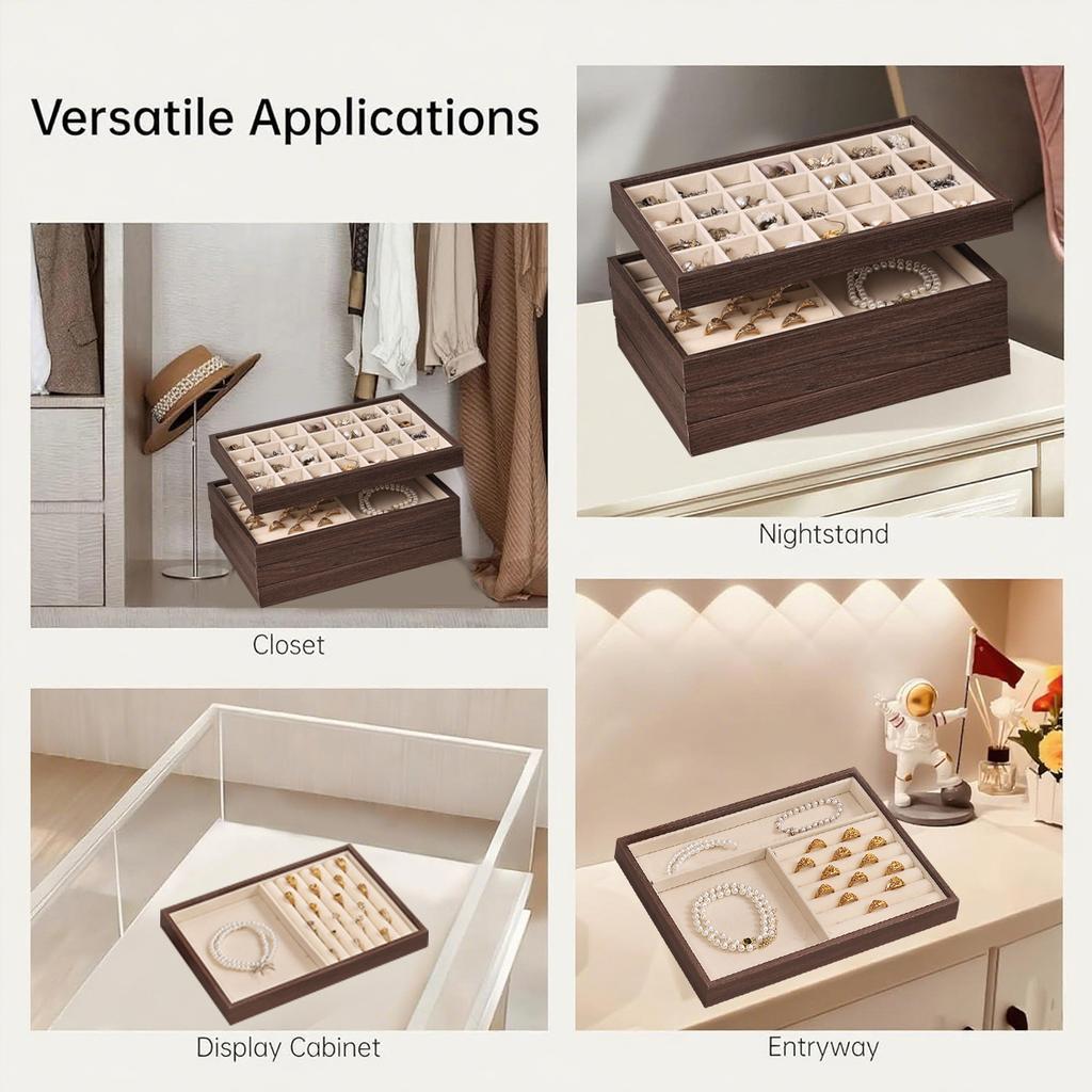 1pc Walnut wood grain jewelry box, jewelry storage tray, store counter display tray, used for rings, necklaces, earrings