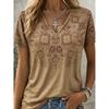 Damen Boho Bandana-Print V-Ausschnitt T-Shirt, Lässige Kurzarm-Tops, Ethnischer Stil Tägliche Kleidung für Frühling & Sommer