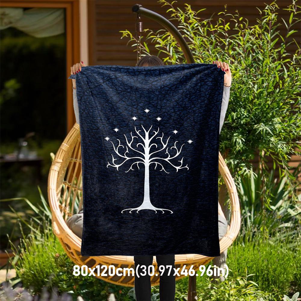 1pc tree of gondor white stars - Throw Blanket, Soft, Flannel Blankets, Living Room, All Seasons Use-1021034 80x120cm