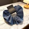 Koreanischer Retro Klassiker Doppellagiger Denim Blau Plissiertes Haargummi Elastisches Band