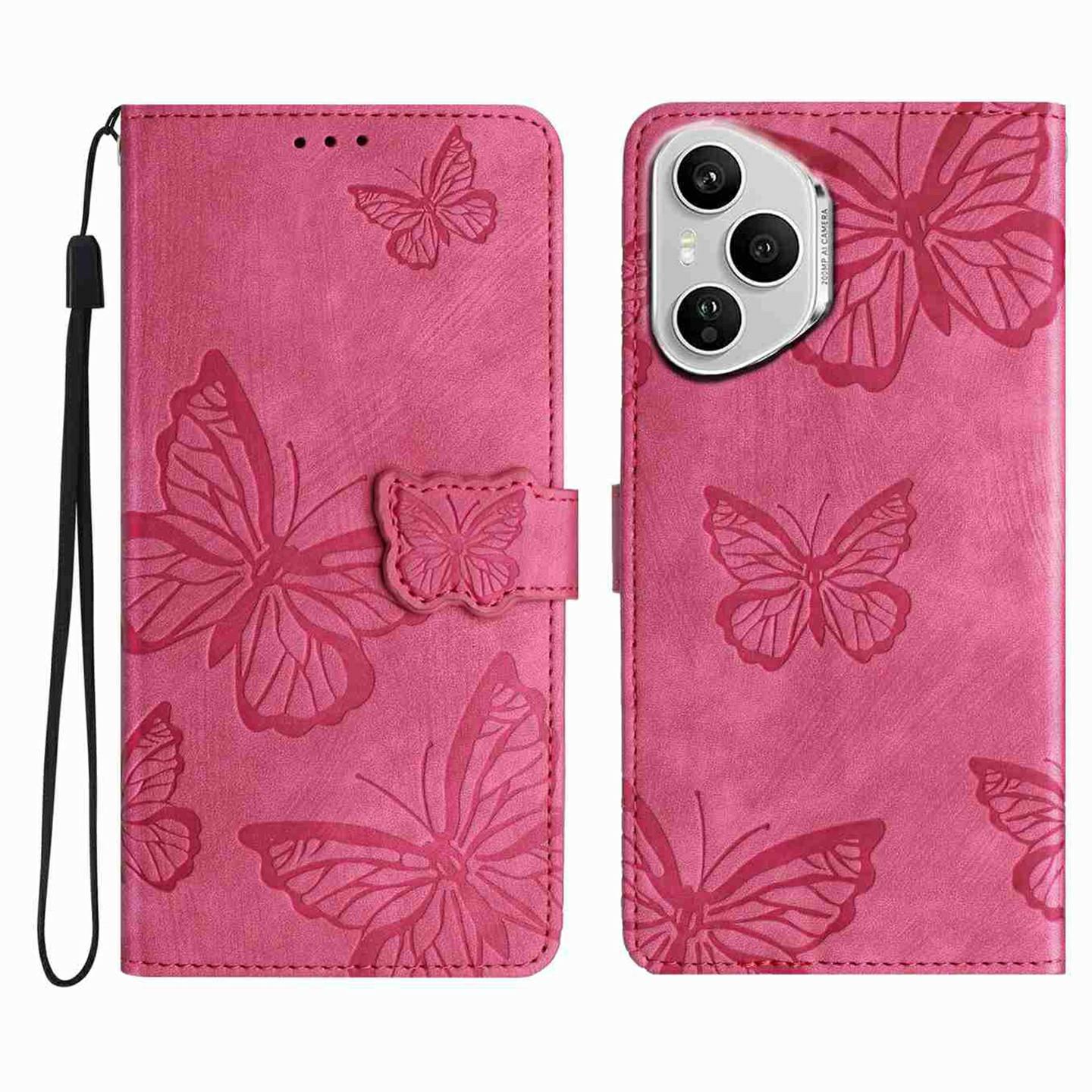 

For Honor 400 Pro 5G (Global) Case Butterfly Design Flip Wallet Leather Phone Cover Skin-Touch Rose