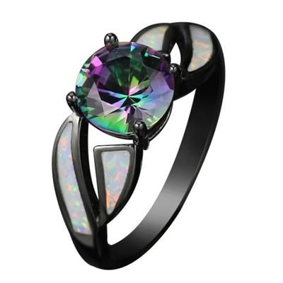 Vintage Damen-Ring mit natürlichem Opal, großer Strass-Zirkon-Inlay, modischer Schmuck, Größe 5–12