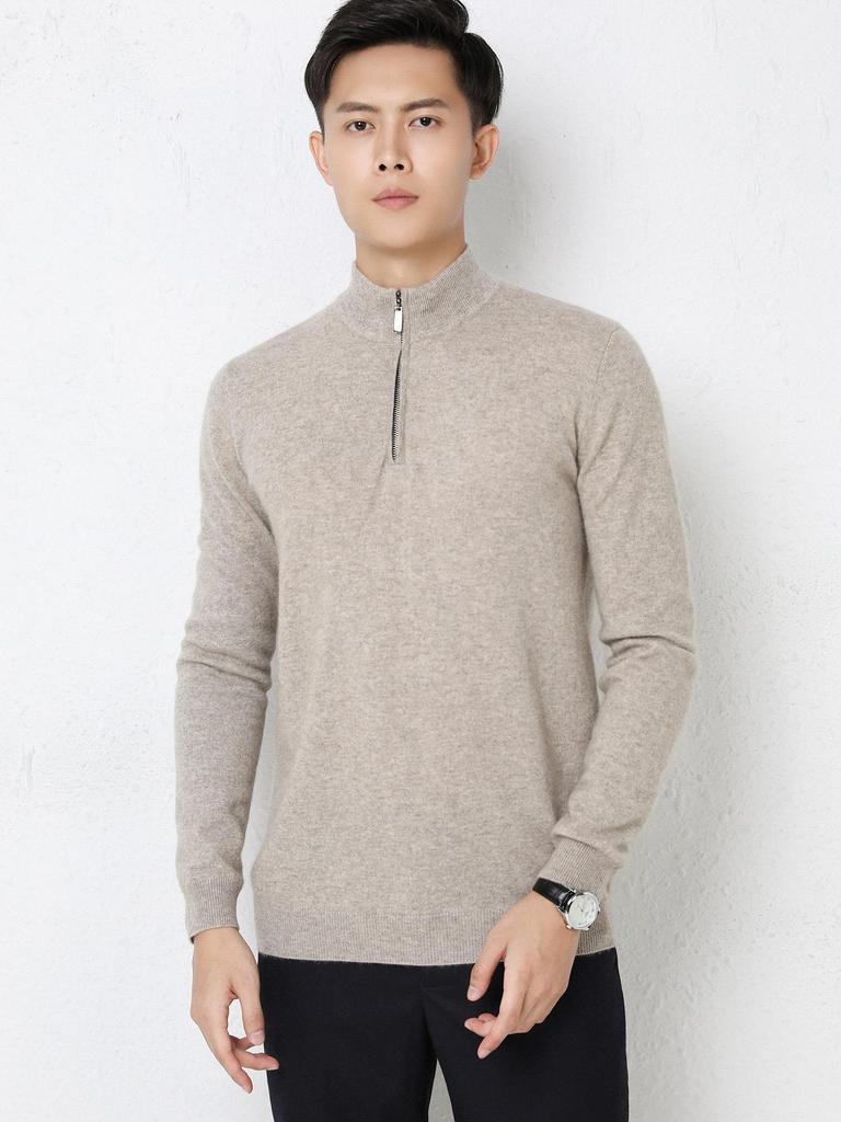 Men's High-End Cashmere Sweater - Thickened, Warm, Half-High Collar, Zipper Knit, Autumn/Winter Collection