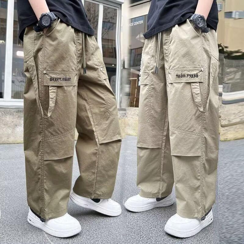 

Boys Straight Pants Spring and Autumn Children Handsome Casual Wide-leg Pants 120 чорний
