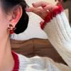 Elegant Red Floral Beaded Earrings - Versatile Niche Design for a Luxurious Feel