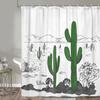 Cactus Shower Curtain Bathroom With Black White Western Decoration, Green Cactus Bathroom Shower Curtain With Hook,