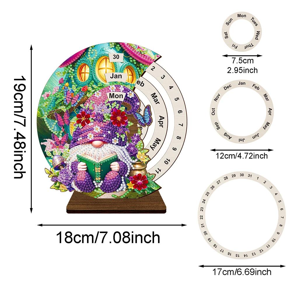 Wooden Special Shaped Colorful Pattern Diamond Art Desktop Perpetual Calendar Diamond Painting Dial Moon Calendar for Beginners