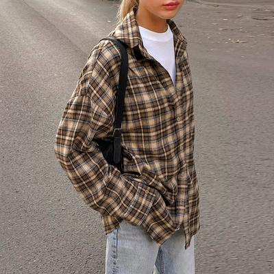 Moda Feminina Solta Retro Xadrez Camisa