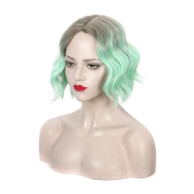 Wig Women New European American Wigs Gradient Green Curly Hair Chemical Fiber Headgear