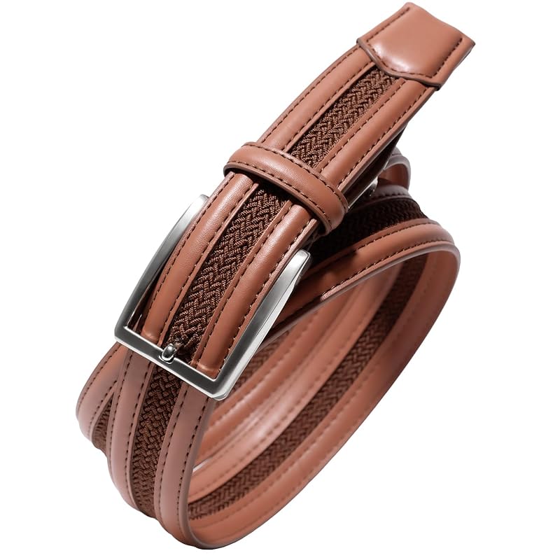 

[TAVARAT] belt men s cowhide leather mesh belt 35mm No hole stepless adjustment comfortable stress free (brown)