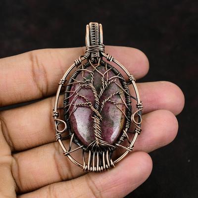 Baum des Lebens Rhodonit Anhänger Edelstein Anhänger Kupferdraht umwickelter Anhänger Designerschmuck Handgefertigter Rhodonit Anhänger Baum des Lebens Schmuck