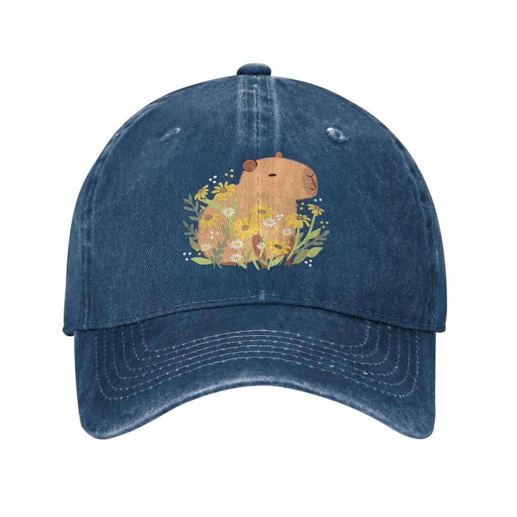 Capybara with Daisy Flowers Sun Baseball Cap Yk Cute UnisexTeens Washed Hats Breathable Custom DIY Baseball Caps Gift Idea