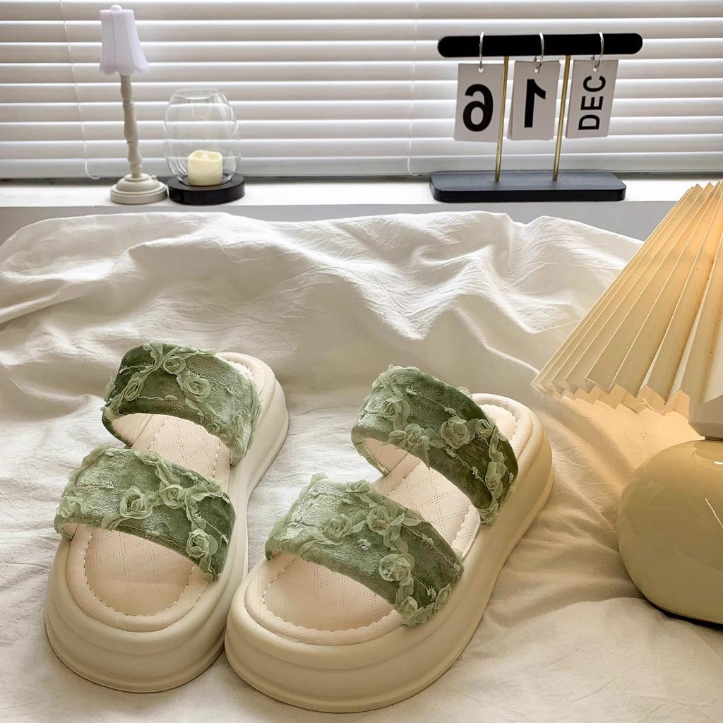 Muffin-Sandalen mit dicker Sohle Damen 2025 Sommer neue Retro vielseitige Strandschuhe echtes Leder offene Zehen kühle Hausschuhe