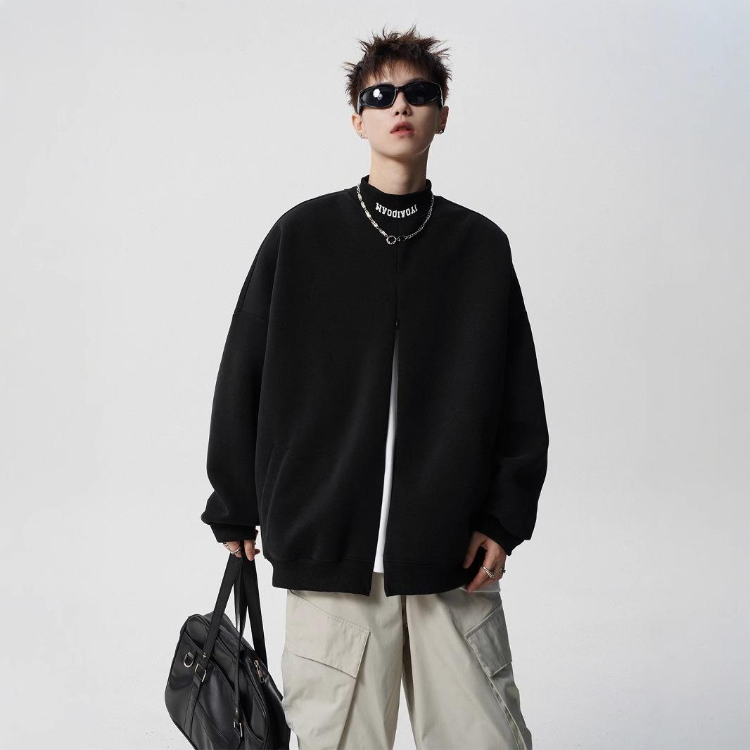 

Half-high-necked Sweater Men s Winter Design Zipper Coat High Street Joker Couple Sports Coat XXXL