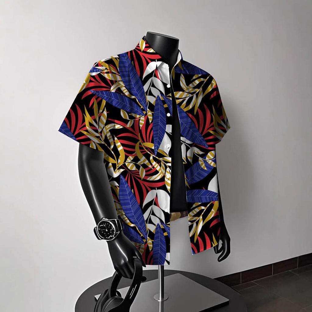 Men's Vintage Hong Kong-Style Hawaiian Floral Short-Sleeve Shirt: Trendy Summer Beachwear for Couples