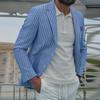 Men Lapel Long Sleeve Suit Coat Striped Print Pockets Buttons Placket Formal Business