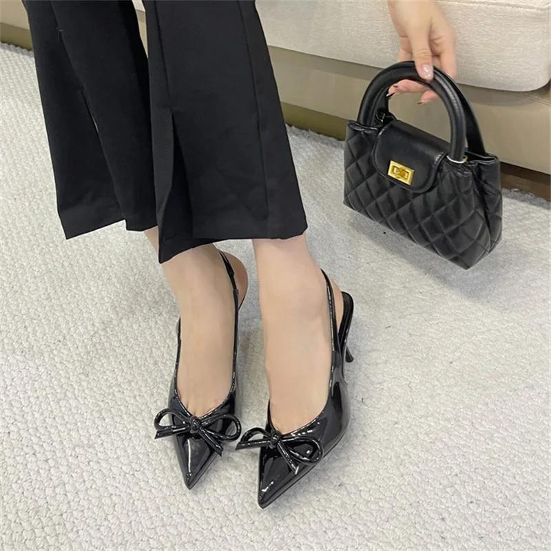 Eilyken Street Style Patent Leather Slingbacks Woman Pumps Sexy Pointed Toe Thin High Heels Wedding Party Female Shoes