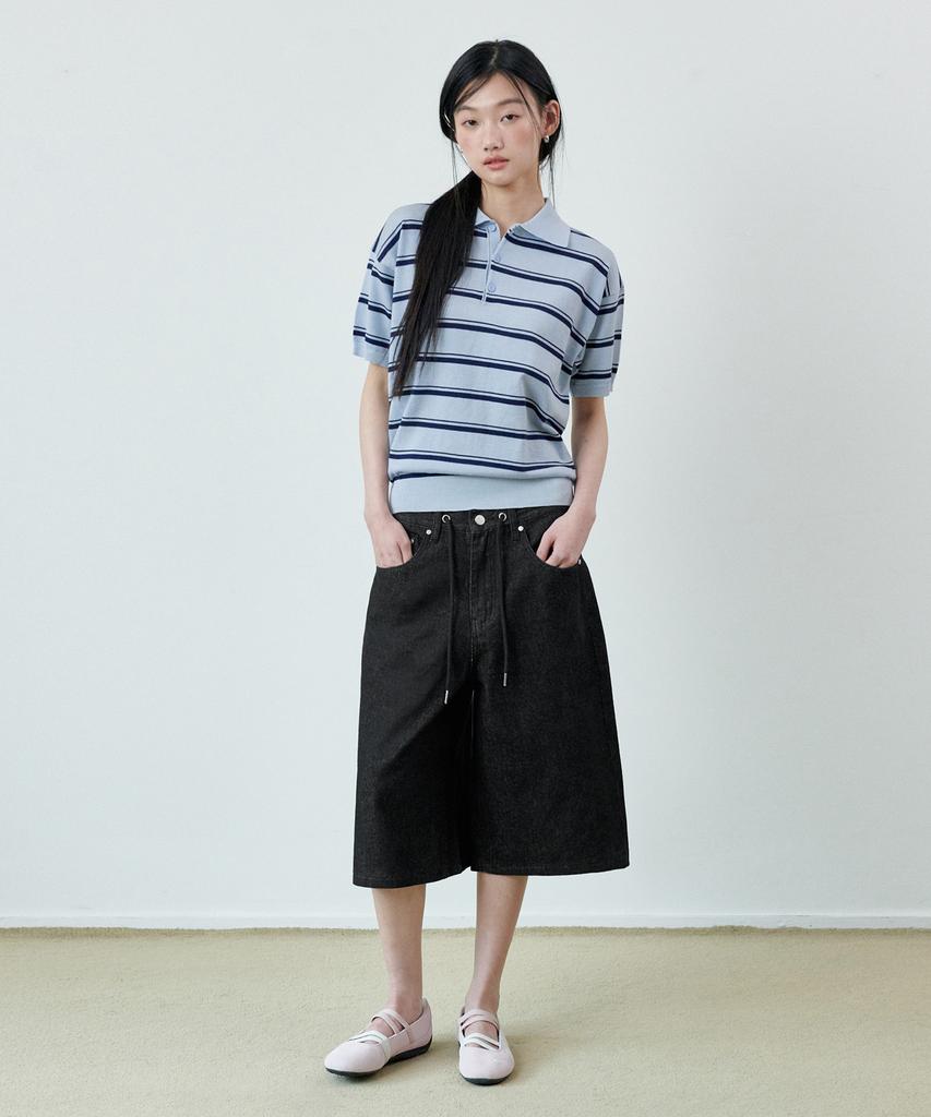 GLW [Unisex] Non-Faded Bermuda Denim Pants Black