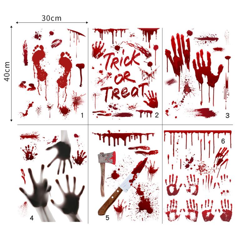 Halloween Decoration Bloody Handprints Footprints Pattern Wall  Stickers