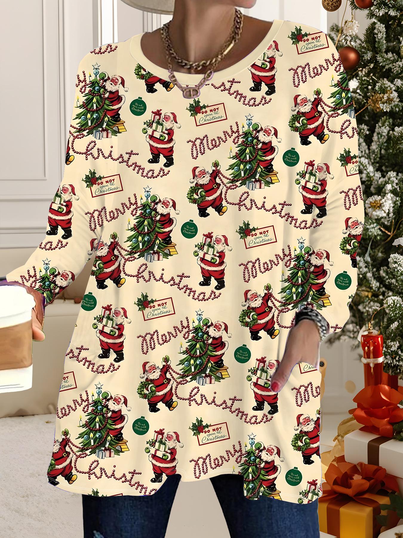 

Осень-Зима 2025 Новые Женские Топы Большого Размера, Модные Футболки с 3D-принтом на Рождество, с Круглым Вырезом и Длинным Рукавом 6XL бежевый