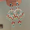 Retro Court Style Colored Flash Diamond Fringed Earrings Women's New Heavy Industry Temperament High-end Fashion Earrings