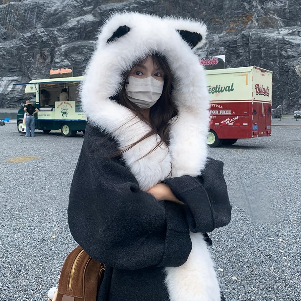 A Soft Polyester Faux Fur Cat Ear Hat with an Integrated Scarf, Suitable for Both Men And Women In Winter, Stylish And Unisex,