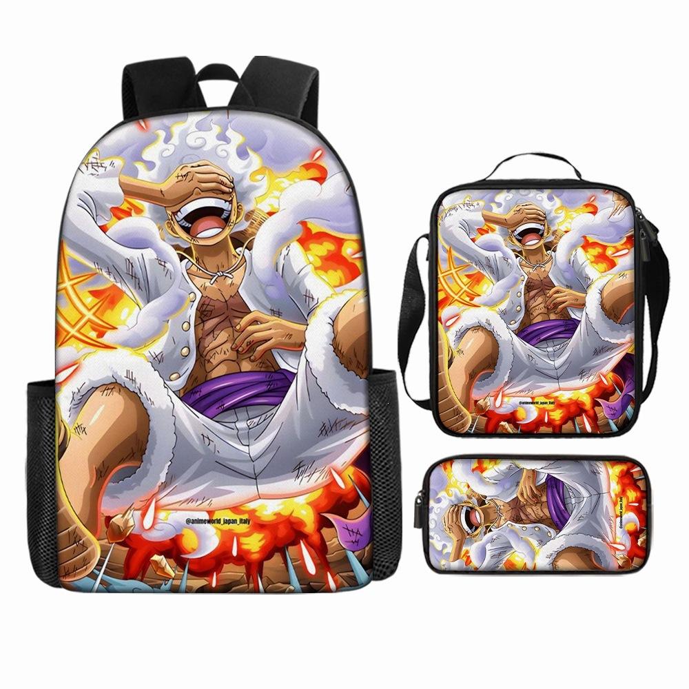 Anime Rucksack Set One Piece Naruto Schultasche für Jungen Schüler Laptop Rucksack Umhängetasche Federmäppchen 3-teilig Große Kapazität Wasserdicht